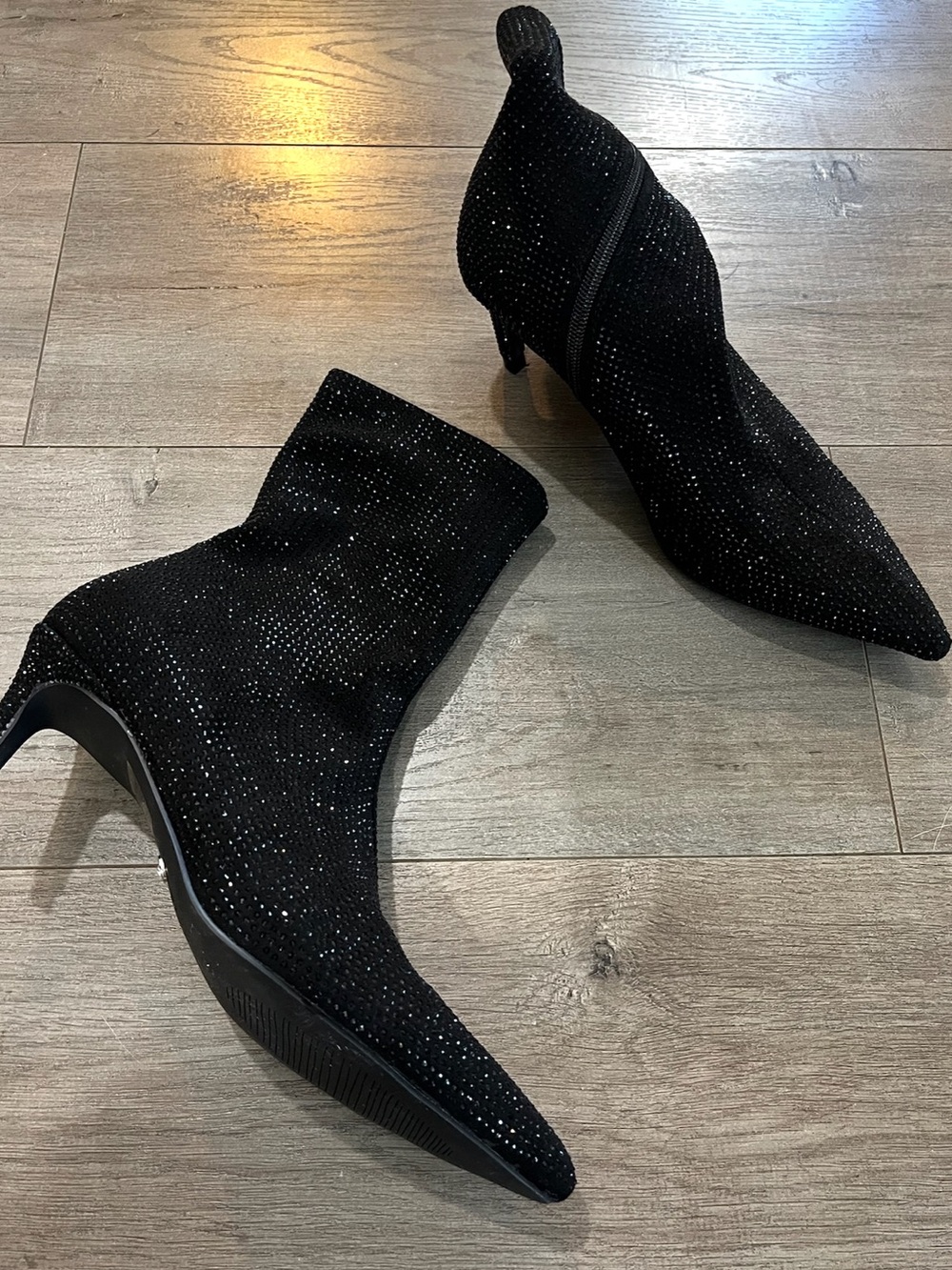 Azalea Wang Black Rhinestone Pointed-Toe Ankle Booties - Picture 3 of 4